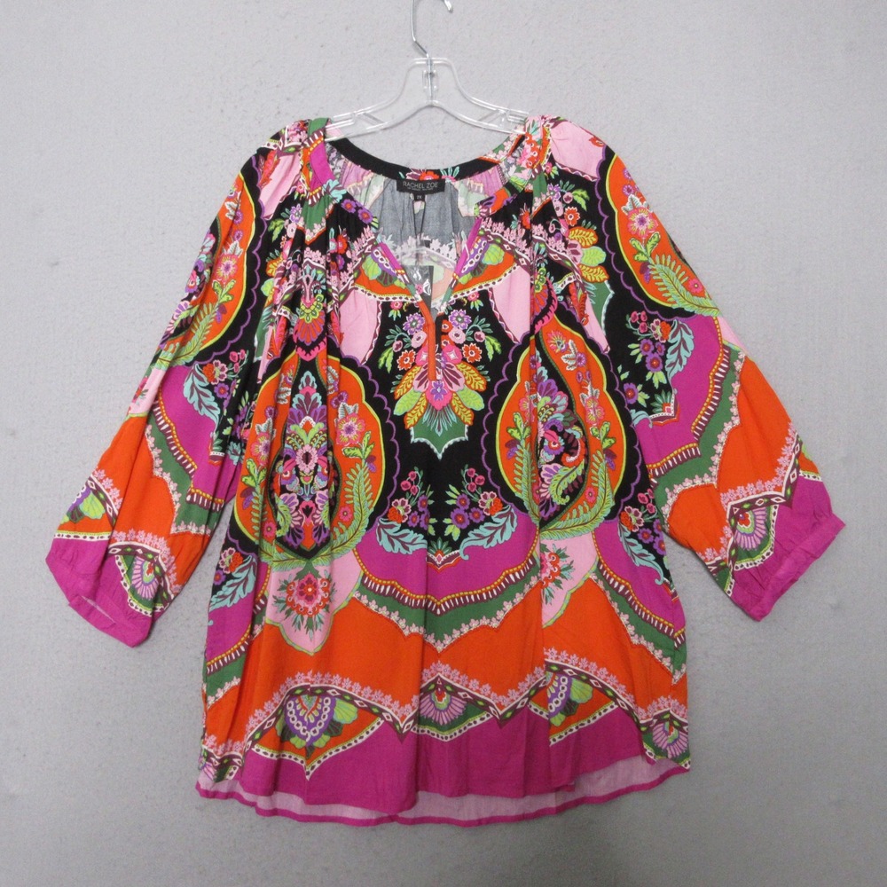 Rachel Zoe Top 2X Colorful Paisley Floral Boho‎ Peasant Vibrant Statement NWT